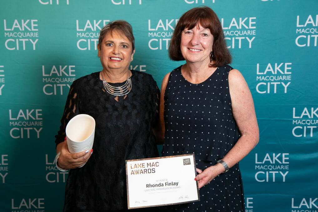 Lake Mac Awards: 2020 Lake Mac Ambassador Rhonda Finlay with Mayor Kay Fraser at last year's awards. Picture: Lake Macquarie City Council