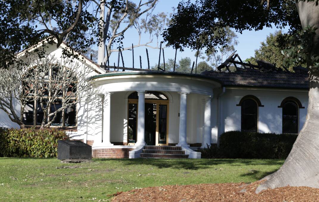 A fire ripped through the iconic Awaba House at Booragul on August 20. Picture: Simone De Peak