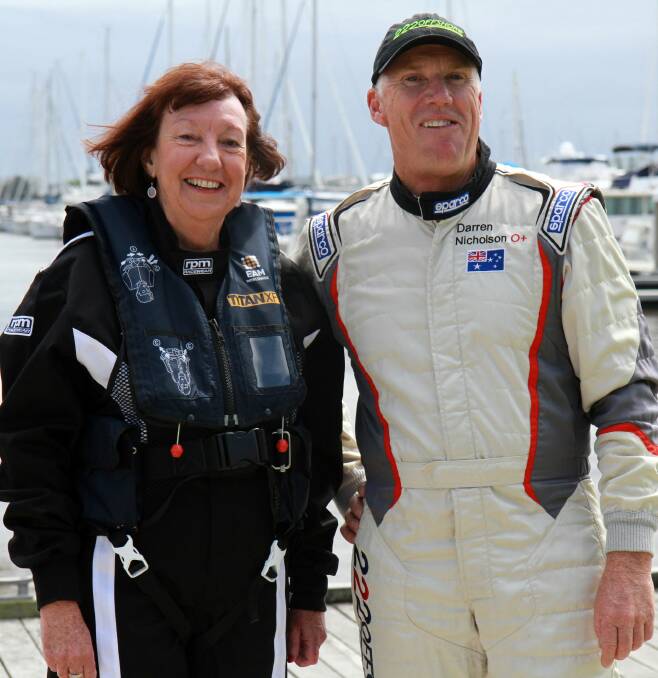 Mayor Kay Fraser with Lake Mac Big Weekend superboat driver Darren Nicholson at the October 11 launch.