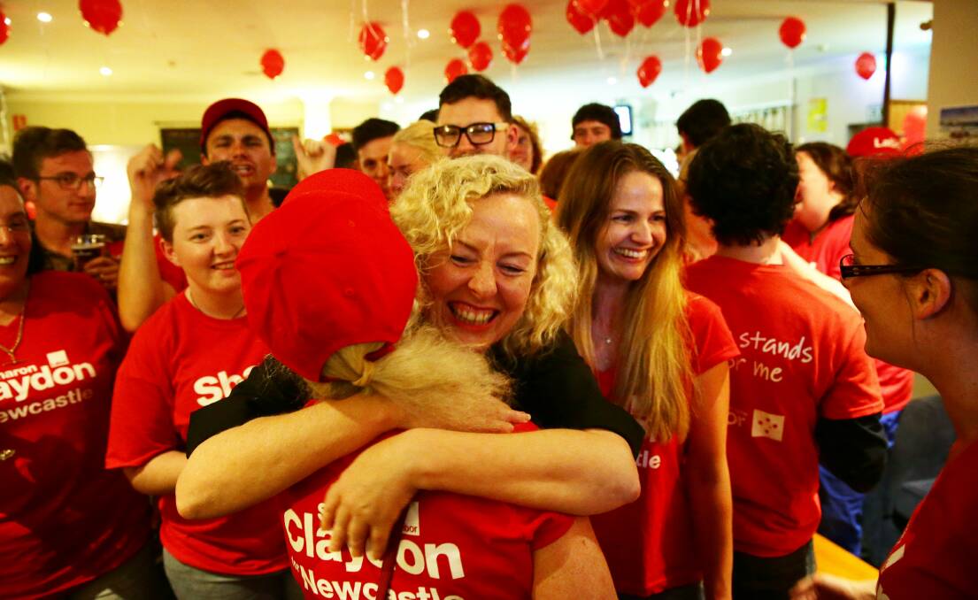 Sharon Claydon with her supporters on election night in 2013. 