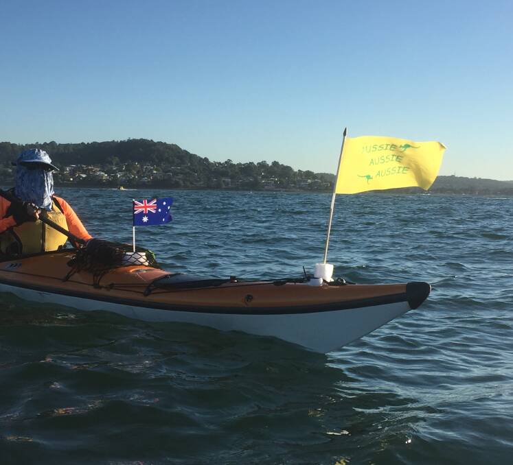 Caroline Hargreaves with her decorated kayak. Picture: Scott Bevan
