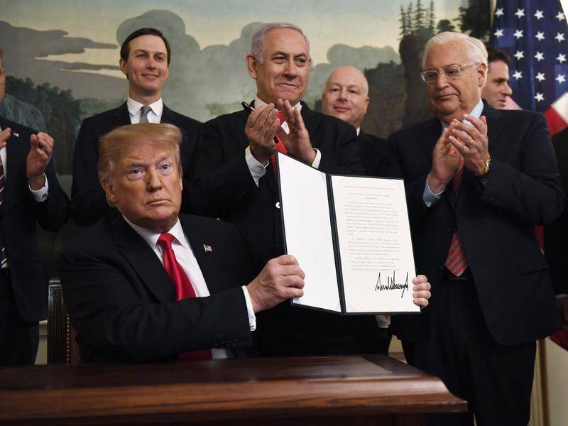 President Donald Trump has signed a decree recognising Israel's sovereignty over the Golan Heights.