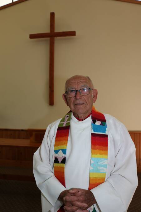 EASTER INSPIRATION: The Reverend Ray Atkinson at Morisset Uniting Church, known locally as The Church in the Trees. Picture: Jamieson Murphy