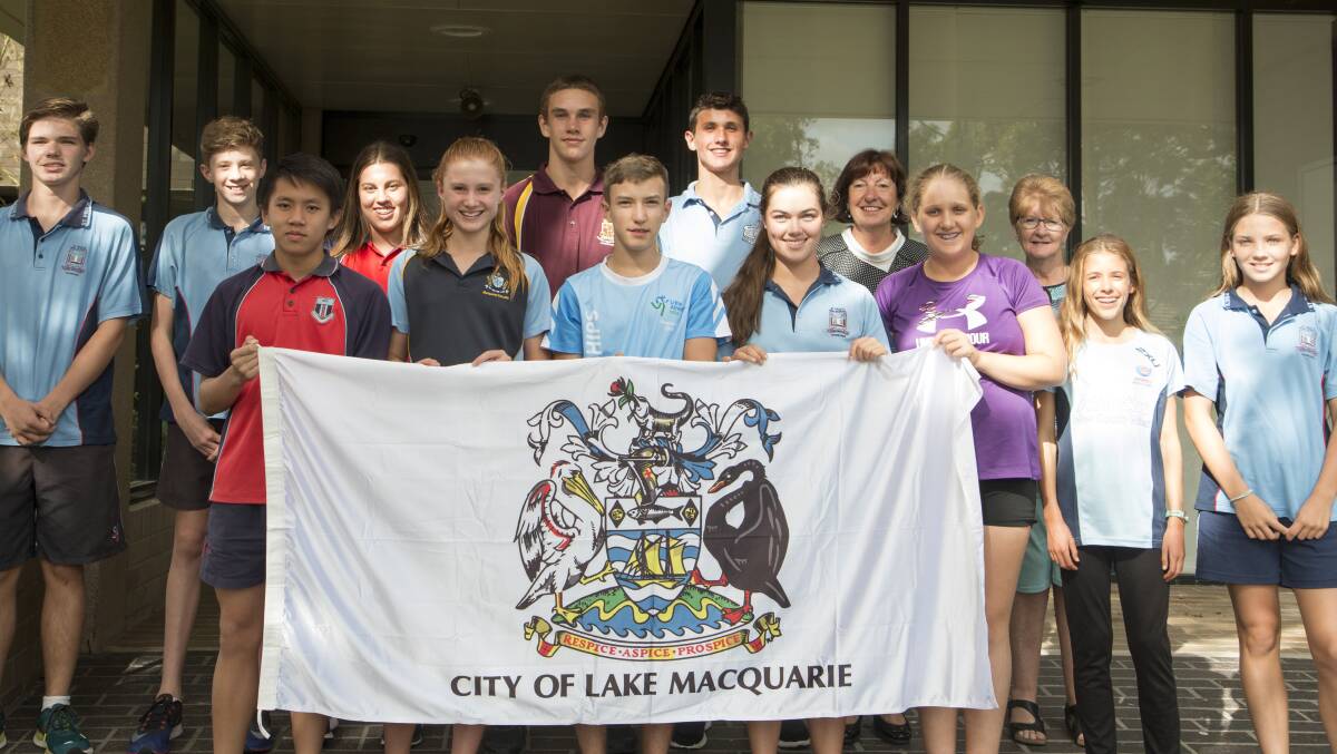 Lake Macquarie mayor Kay Fraser (pictured fifth from right) will attend the International Children's Games with the Lake Mac squad before heading on a Smart City tour.