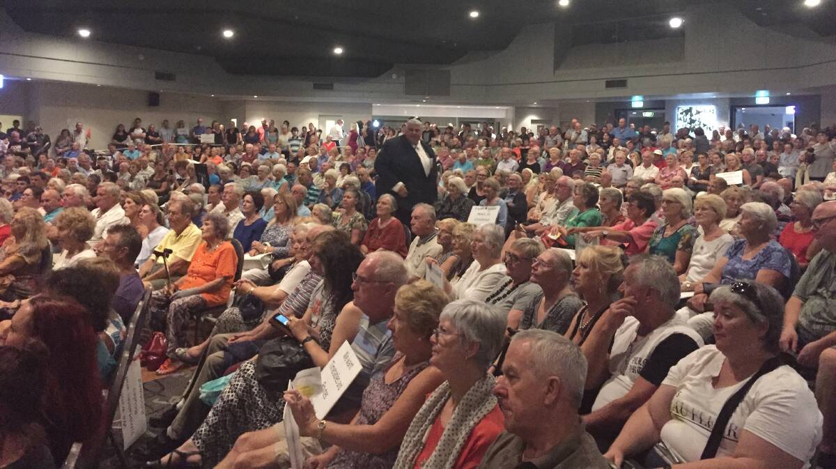 Tension: Last month, the auditorium at Belmont 16 Footers was packed for a public meeting over concerns about the new Newcastle and Lake Macquarie bus timetable.